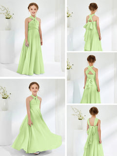 A-line Halter Neckline Sleeveless Junior Bridesmaid Dresses Sage