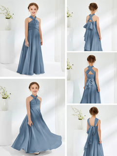 A-line Halter Neckline Sleeveless Junior Bridesmaid Dresses Slate Blue