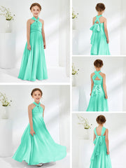 A-line Halter Neckline Sleeveless Junior Bridesmaid Dresses Spa