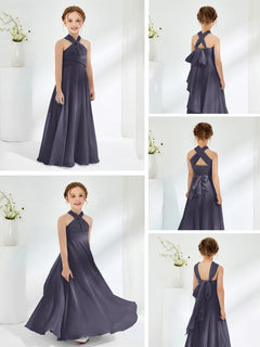 A-line Halter Neckline Sleeveless Junior Bridesmaid Dresses Stormy