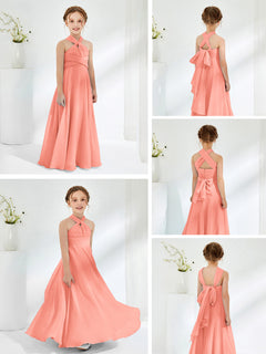 A-line Halter Neckline Sleeveless Junior Bridesmaid Dresses Sunset