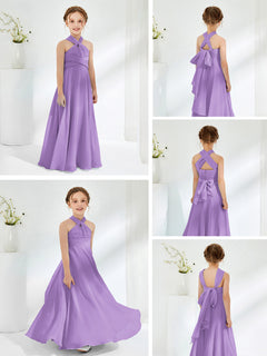 A-line Halter Neckline Sleeveless Junior Bridesmaid Dresses Tahiti