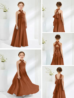 A-line Halter Neckline Sleeveless Junior Bridesmaid Dresses Terracotta