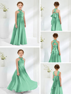 A-line Halter Neckline Sleeveless Junior Bridesmaid Dresses Turquoise