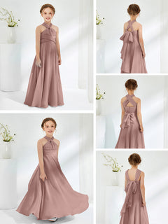 A-line Halter Neckline Sleeveless Junior Bridesmaid Dresses Vintage Mauve