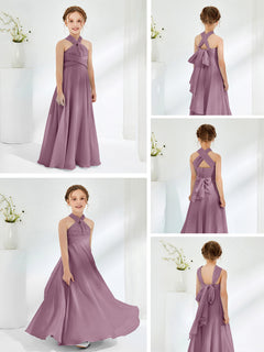 A-line Halter Neckline Sleeveless Junior Bridesmaid Dresses Wisteria