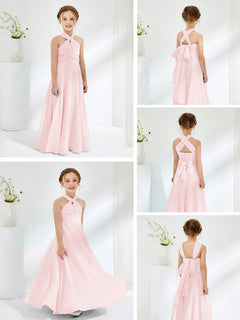 A-line Halter Neckline Sleeveless Junior Bridesmaid Dresses Blushing Pink