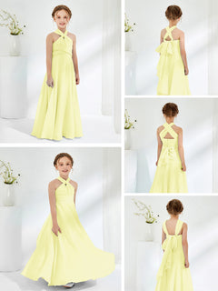 A-line Halter Neckline Sleeveless Junior Bridesmaid Dresses Daffodil