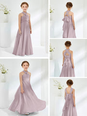 A-line Halter Neckline Sleeveless Junior Bridesmaid Dresses Dusk