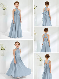 A-line Halter Neckline Sleeveless Junior Bridesmaid Dresses Dusty Blue