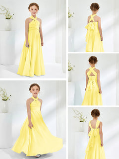 A-line Halter Neckline Sleeveless Junior Bridesmaid Dresses Lemon