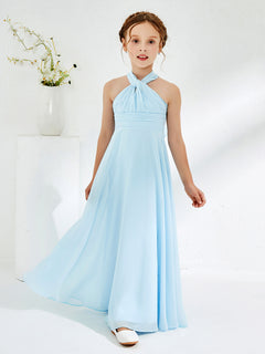 A-line Halter Neckline Sleeveless Junior Bridesmaid Dresses Sky Blue