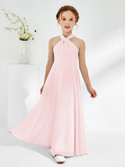 A-line Halter Neckline Sleeveless Junior Bridesmaid Dresses Blushing Pink
