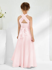 A-line Halter Neckline Sleeveless Junior Bridesmaid Dresses Blushing Pink