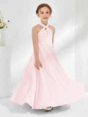 A-line Halter Neckline Sleeveless Junior Bridesmaid Dresses Blushing Pink