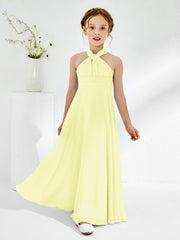 A-line Halter Neckline Sleeveless Junior Bridesmaid Dresses Daffodil