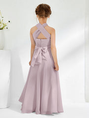 A-line Halter Neckline Sleeveless Junior Bridesmaid Dresses Dusk