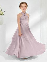 A-line Halter Neckline Sleeveless Junior Bridesmaid Dresses Dusk