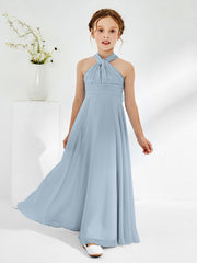 A-line Halter Neckline Sleeveless Junior Bridesmaid Dresses Dusty Blue