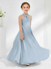 A-line Halter Neckline Sleeveless Junior Bridesmaid Dresses Dusty Blue