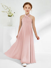 A-line Halter Neckline Sleeveless Junior Bridesmaid Dresses Dusty Rose