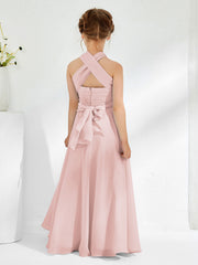 A-line Halter Neckline Sleeveless Junior Bridesmaid Dresses Dusty Rose