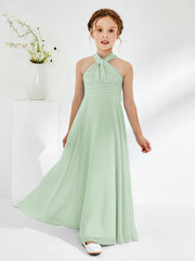 A-line Halter Neckline Sleeveless Junior Bridesmaid Dresses Dusty Sage