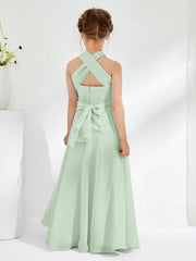 A-line Halter Neckline Sleeveless Junior Bridesmaid Dresses Dusty Sage