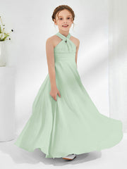 A-line Halter Neckline Sleeveless Junior Bridesmaid Dresses Dusty Sage