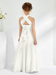 A-line Halter Neckline Sleeveless Junior Bridesmaid Dresses Ivory