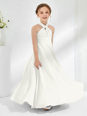 A-line Halter Neckline Sleeveless Junior Bridesmaid Dresses Ivory