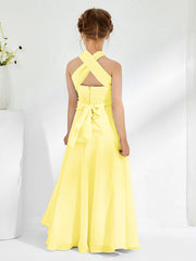 A-line Halter Neckline Sleeveless Junior Bridesmaid Dresses Lemon