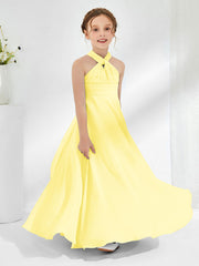 A-line Halter Neckline Sleeveless Junior Bridesmaid Dresses Lemon