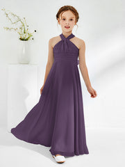 A-line Halter Neckline Sleeveless Junior Bridesmaid Dresses Plum