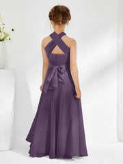 A-line Halter Neckline Sleeveless Junior Bridesmaid Dresses Plum