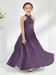 A-line Halter Neckline Sleeveless Junior Bridesmaid Dresses Plum