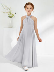 A-line Halter Neckline Sleeveless Junior Bridesmaid Dresses Silver