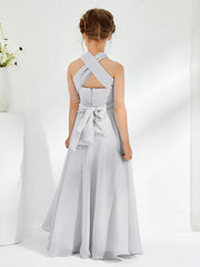 A-line Halter Neckline Sleeveless Junior Bridesmaid Dresses Silver
