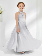 A-line Halter Neckline Sleeveless Junior Bridesmaid Dresses Silver