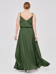 Spaghetti Strap Scoop Chiffon Dresses with Slit Olive Green Plus Size