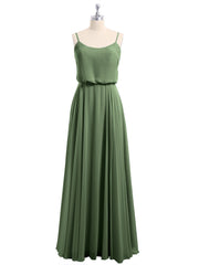 Spaghetti Strap Scoop Chiffon Dresses with Slit Olive Green Plus Size