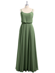 Spaghetti Strap Scoop Chiffon Dresses with Slit Olive Green
