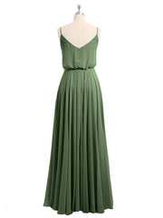Spaghetti Strap Scoop Chiffon Dresses with Slit Olive Green Plus Size