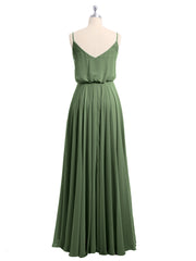 Spaghetti Strap Scoop Chiffon Dresses with Slit Olive Green