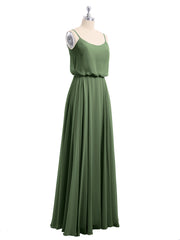Spaghetti Strap Scoop Chiffon Dresses with Slit Olive Green Plus Size