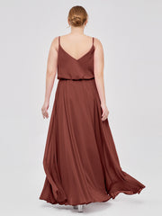 Spaghetti Strap Scoop Chiffon Dresses with Slit Terracotta Plus Size