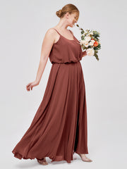 Spaghetti Strap Scoop Chiffon Dresses with Slit Terracotta Plus Size