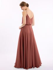 Spaghetti Strap Scoop Chiffon Dresses with Slit Terracotta