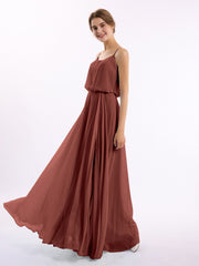 Spaghetti Strap Scoop Chiffon Dresses with Slit Terracotta