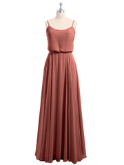 Spaghetti Strap Scoop Chiffon Dresses with Slit Terracotta Plus Size